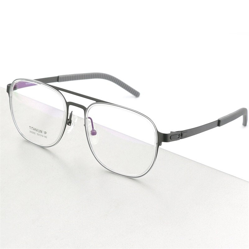 Hdcrafter Unisex Full Rim Square Double Bridge Titanium Eyeglasses 2202 Full Rim Hdcrafter Eyeglasses Grey  