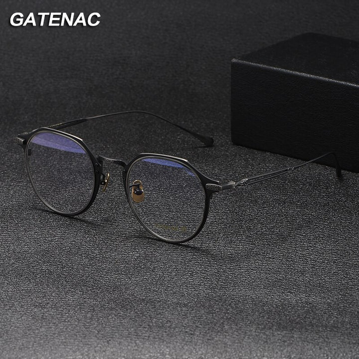 Gatenac Unisex Full Rim Flat Top Round Titanium Eyeglasses Gxyj1092 Full Rim Gatenac