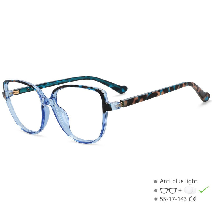 CCspace Unisex Full Rim Square Cat Eye Tr 90 Titanium Eyeglasses 55682 Full Rim CCspace China BlueLeopard