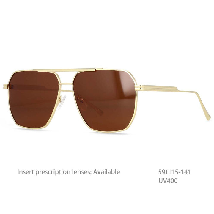 CCspace Women's Full Rim Square Double Bridge Alloy Frame Sunglasses 54444 Sunglasses CCspace Sunglasses gold-brown 54444