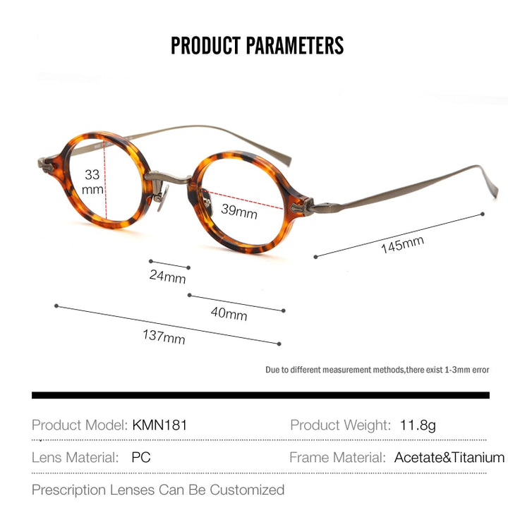 Muzz Unisex Full Rim Small Round Acetate Titanium Eyeglasses 180 Full Rim Muzz
