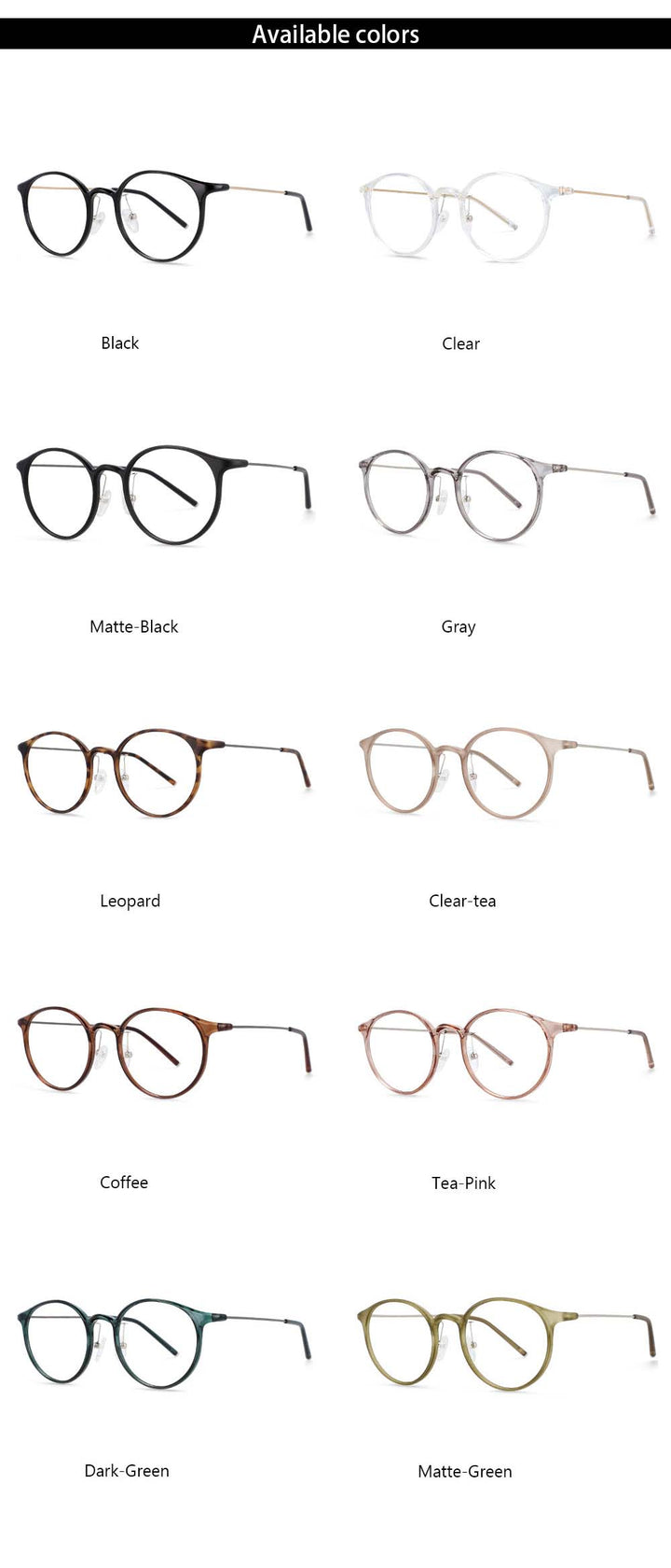 CCspace Unisex Full Rim Round Tr 90 Titanium Frame Eyeglasses 54274 Full Rim CCspace