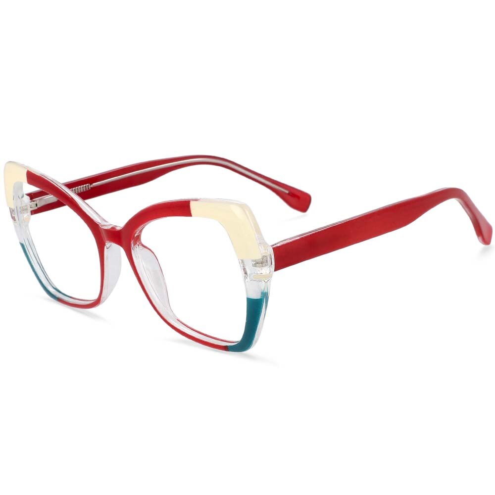 CCspace Unisex Full Rim Cat Eye Tr 90 Titanium Frame Eyeglasses 54153 Full Rim CCspace Red