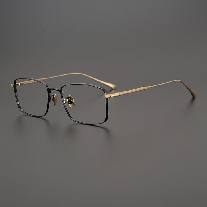 Gatenac Unisex Full Rim Square Titanium Eyeglasses Gxyj990 Full Rim Gatenac Black Gold