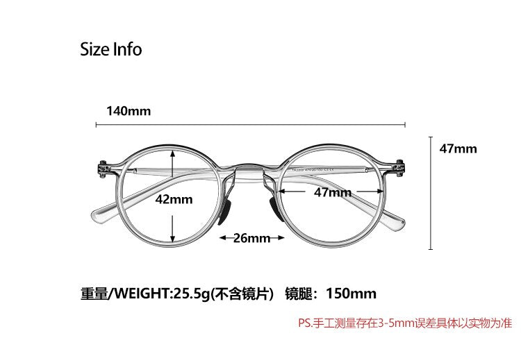 Cubojue Unisex Full Rim Round Alloy Myopic Reading Glasses Reading Glasses Cubojue