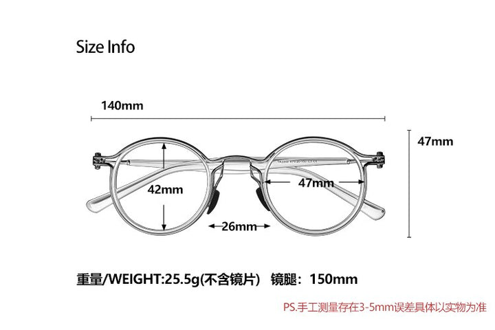 Cubojue Unisex Full Rim Round Alloy Myopic Reading Glasses Reading Glasses Cubojue