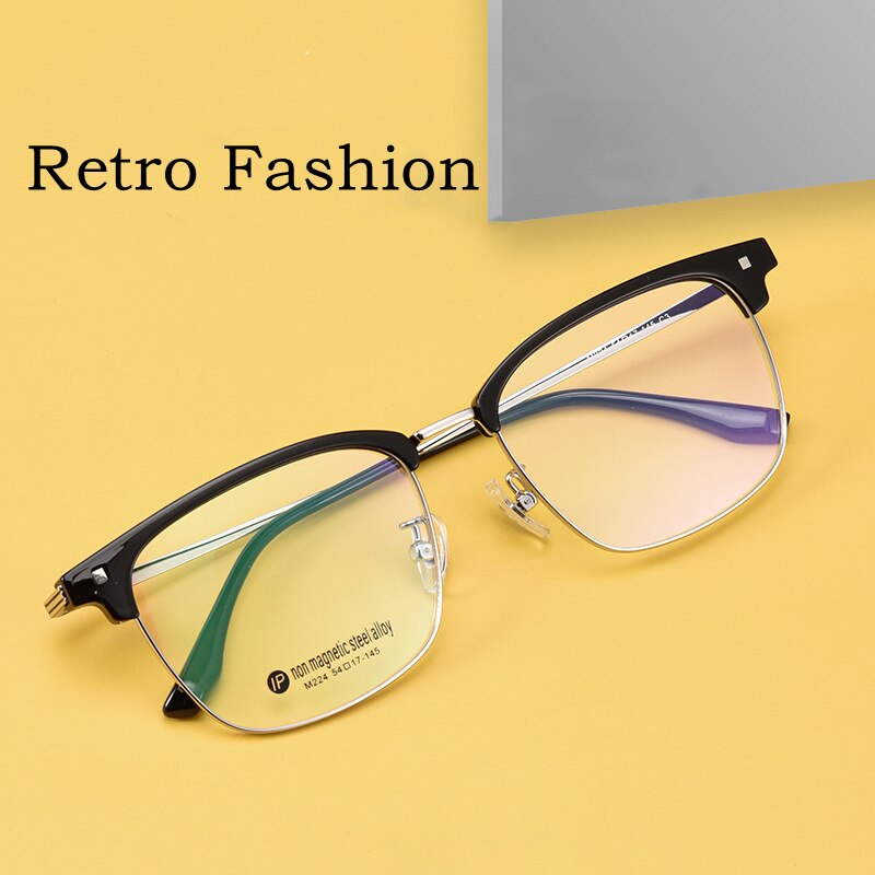 Yimaruili Men's Full Rim Square Acetate Alloy Eyeglasses M224 Full Rim Yimaruili Eyeglasses