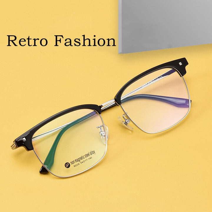 Yimaruili Men's Full Rim Square Acetate Alloy Eyeglasses M224 Full Rim Yimaruili Eyeglasses