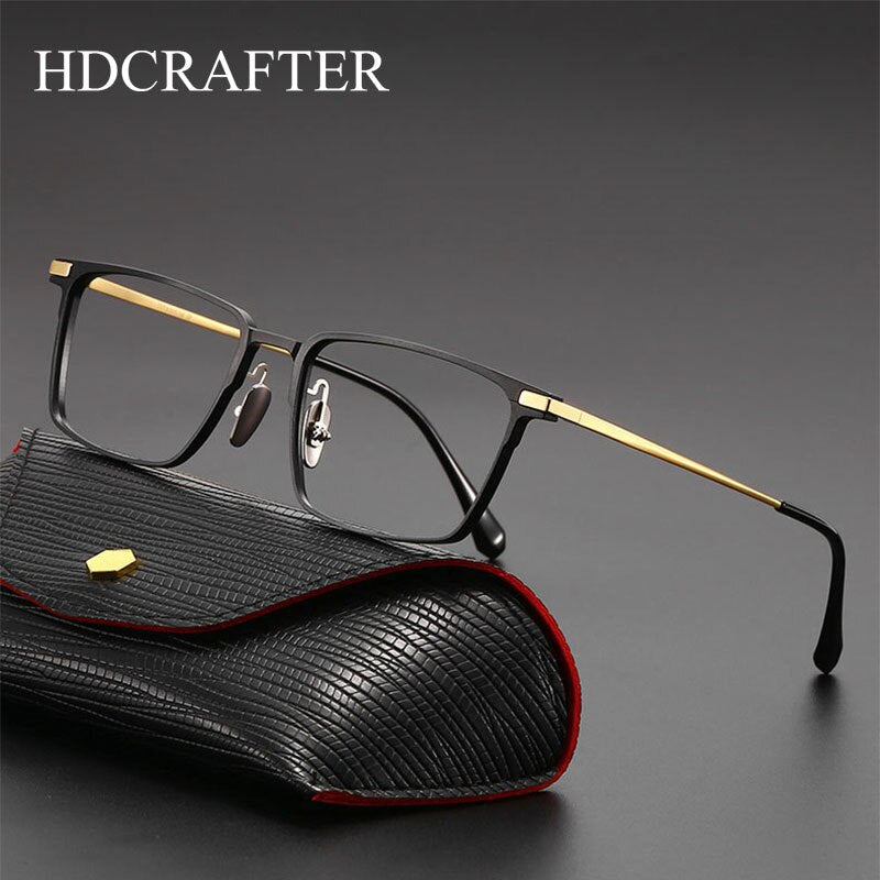 Hdcrafter Men's Full Rim Wide Square Titanium Eyeglasses 20221 Full Rim Hdcrafter Eyeglasses   