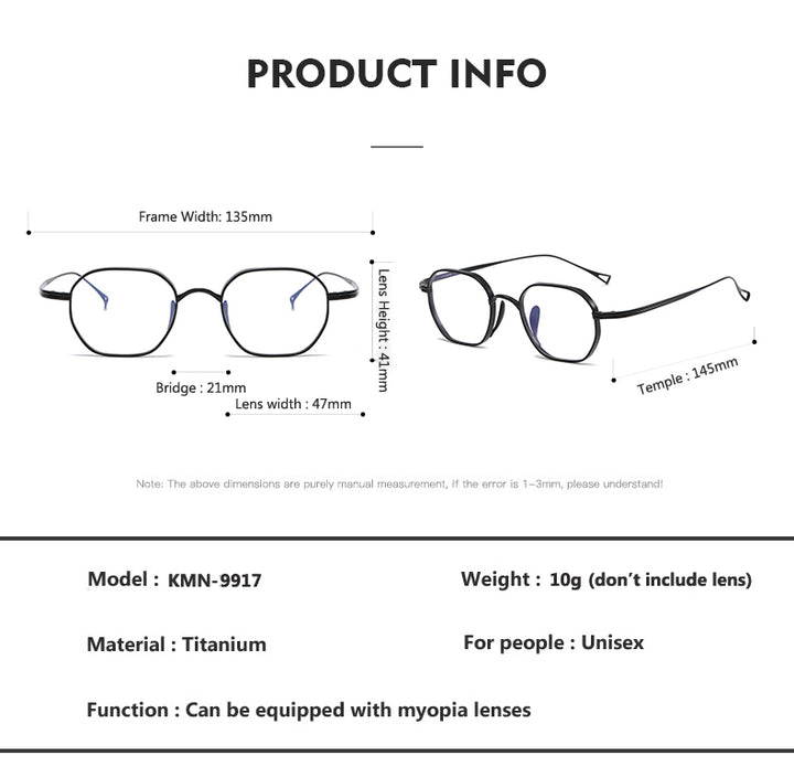 Oveliness Unisex Full Rim Oval Square Titanium Eyeglasses 9917 Full Rim Oveliness