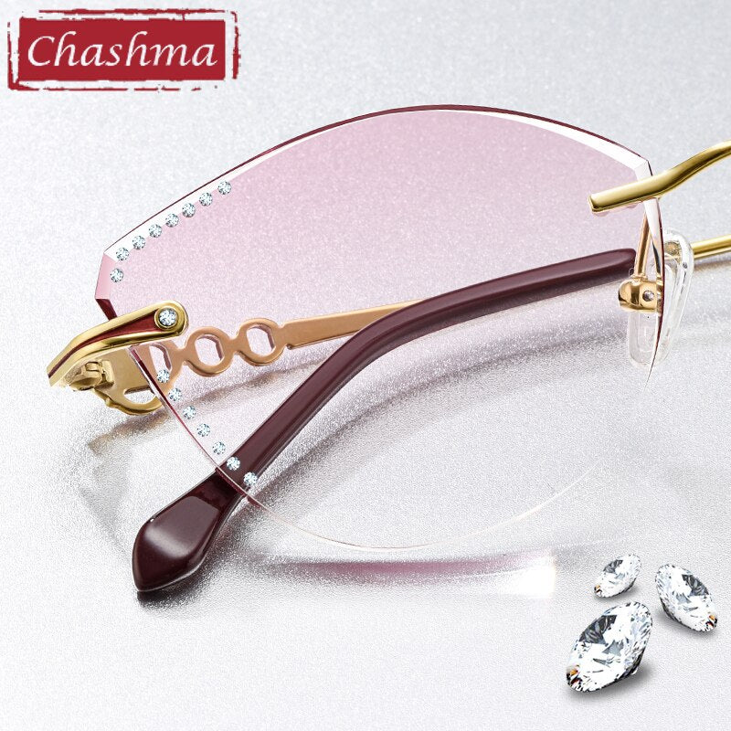 Chashma Women's Rimless Cat Eye Titanium Frame Diamond Cut Eyeglasses 9110 Rimless Chashma