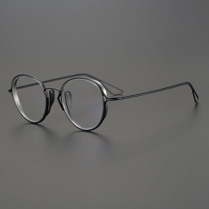 Gatenac Unisex Full Rim Round Titanium Frame Eyeglasses Gxyj753 Full Rim Gatenac Black