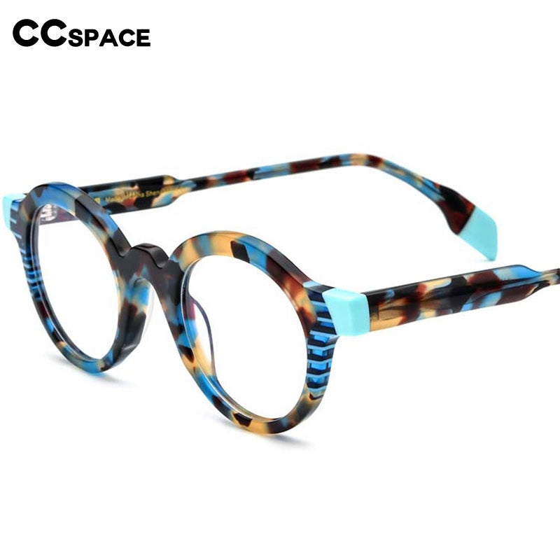 CCspace Unisex Full Rim Round Acetate Eyeglasses 53153 Full Rim CCspace