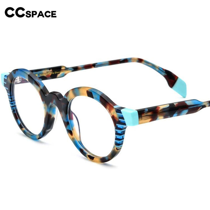 CCspace Unisex Full Rim Round Acetate Eyeglasses 53153 Full Rim CCspace