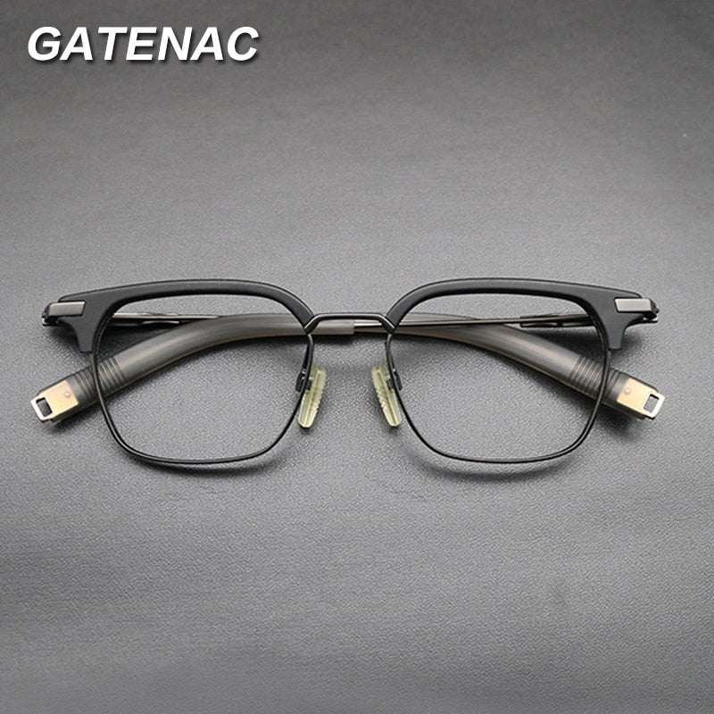 Gatenac Unisex Full Rim Square Titanium Acetate Frame Eyeglasses Gxyj669 Full Rim Gatenac