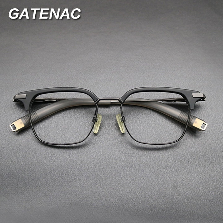 Gatenac Unisex Full Rim Square Titanium Acetate Frame Eyeglasses Gxyj669 Full Rim Gatenac