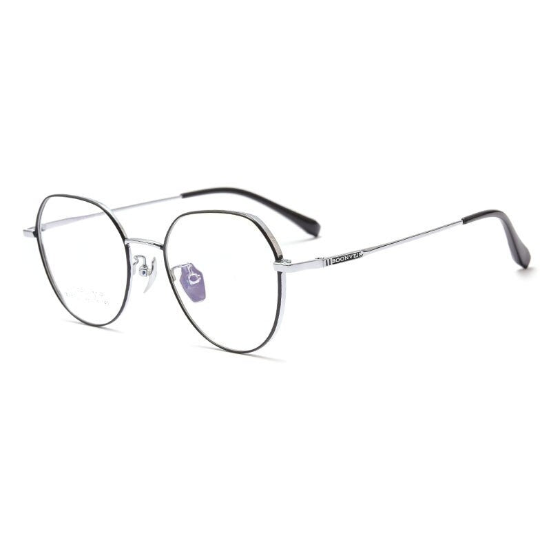 Yimaruili Unisex Full Rim Polygon Titanium Eyeglasses BV87007 Full Rim Yimaruili Eyeglasses Black Silver