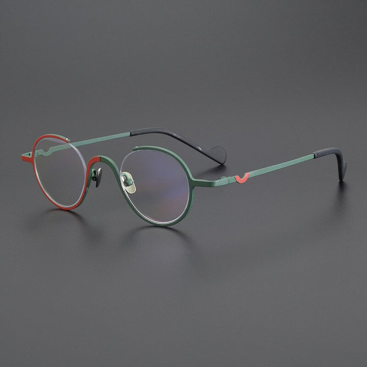 Gatenac Unisex Semi Rim Irregular Round Titanium Eyeglasses Gxyj1001 Semi Rim Gatenac Matte Red Green
