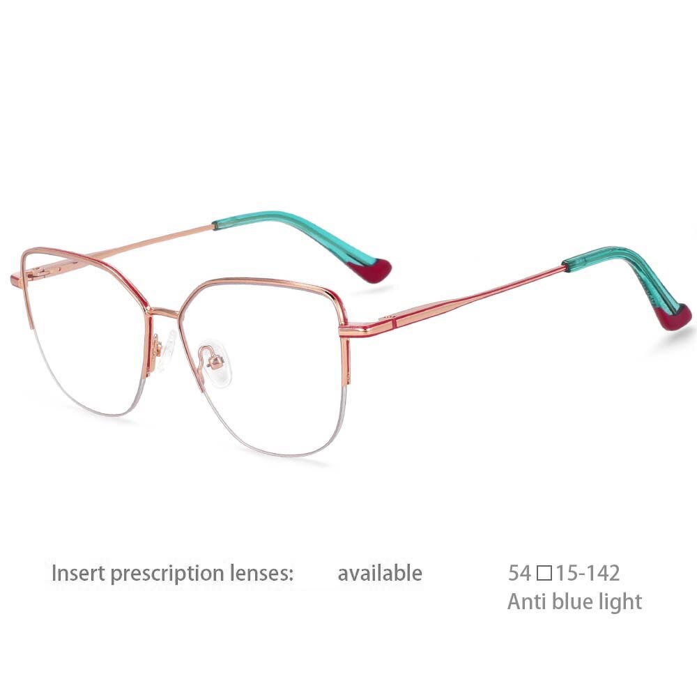 CCspace Unisex Semi Rim Square Alloy Frame Eyeglasses 54468 Semi Rim CCspace China rose-gold