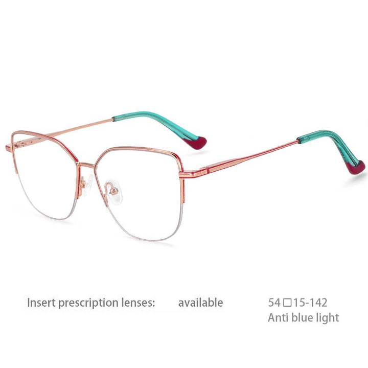 CCspace Unisex Semi Rim Square Alloy Frame Eyeglasses 54468 Semi Rim CCspace China rose-gold