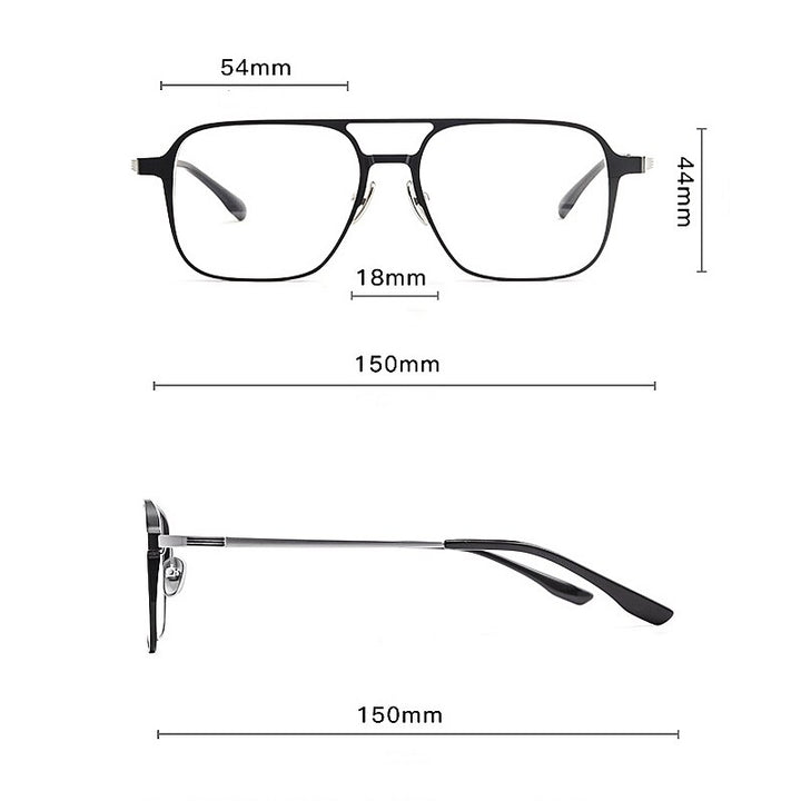 Yimaruili Unisex Full Rim Square  Aluminum Magnesium Titanium Eyeglasses Clip On Sunglasses 9908 With Clip Ons Yimaruili Eyeglasses
