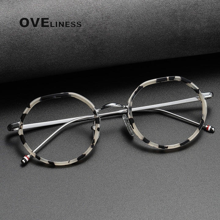 Oveliness Unisex Full Rim Flat Top Round Acetate Titanium Eyeglasses Tbx911 Full Rim Oveliness