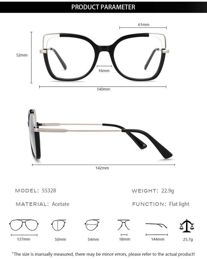 CCspace Women's Full Rim Square Acetate Alloy Eyeglasses 55328 Full Rim CCspace