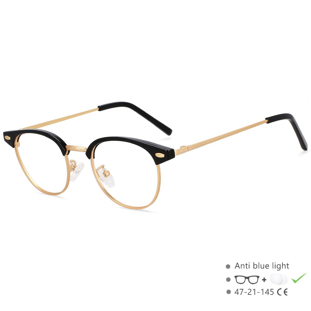 CCspace Unisex Full Rim Round Square Alloy Eyeglasses 55866 Full Rim CCspace China BlackGold