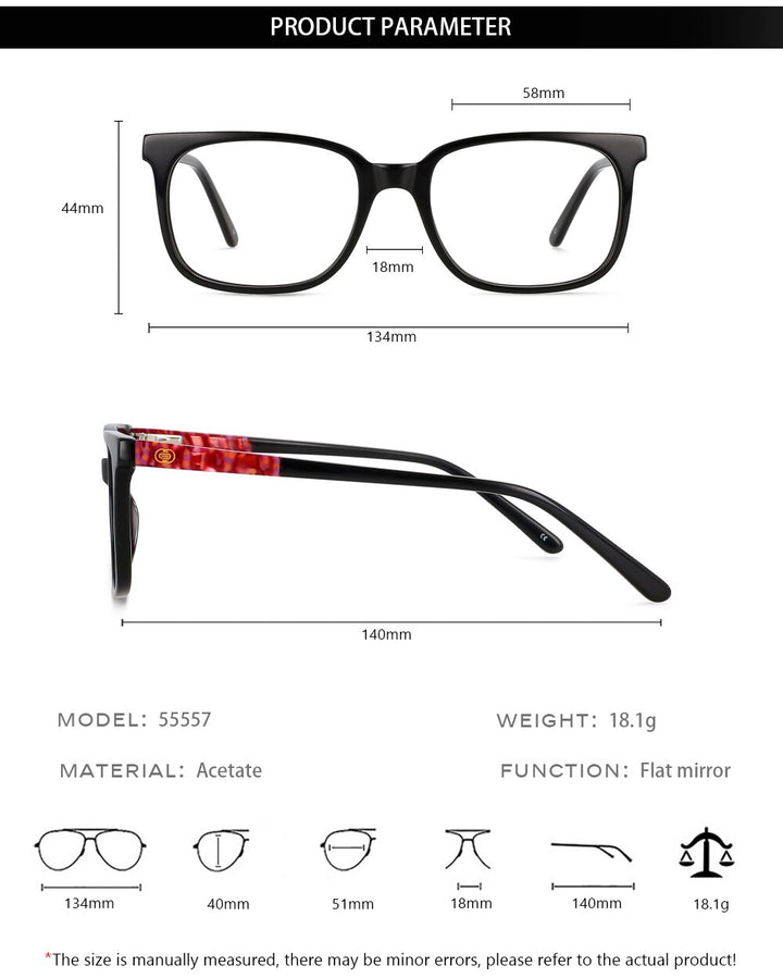 CCspace Unisex Full Rim Square Acetate Eyeglasses 55557 Full Rim CCspace