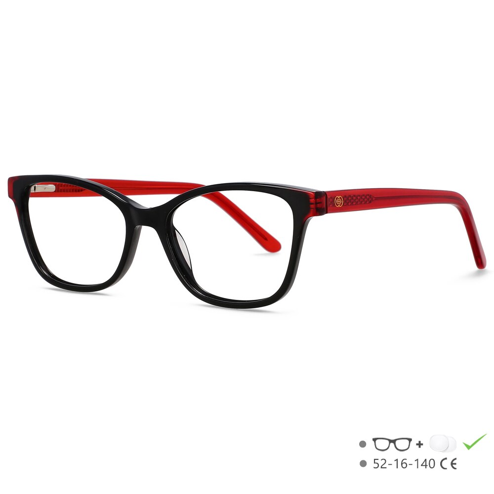 CCspace Unisex Full Rim Square Cat Eye Acetate Eyeglasses 55570 Full Rim CCspace BlackRed China