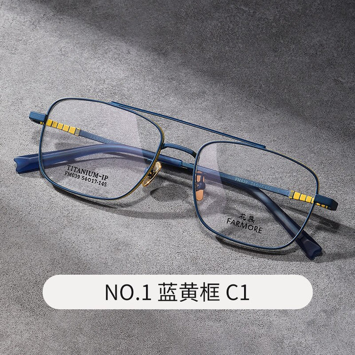 Reven Jate Unisex Full Rim Square Double Bridge Titanium Eyeglasses Fm039 Full Rim Reven Jate C1