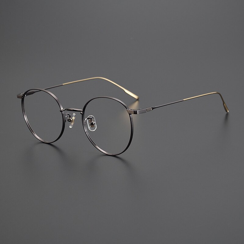 Gatenac Unisex Full Rim Round Titanium Eyeglasses Gxyj1011 Full Rim Gatenac Coffe Gold