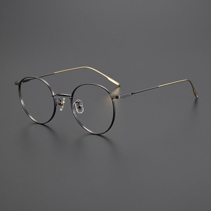 Gatenac Unisex Full Rim Round Titanium Eyeglasses Gxyj1011 Full Rim Gatenac Coffe Gold
