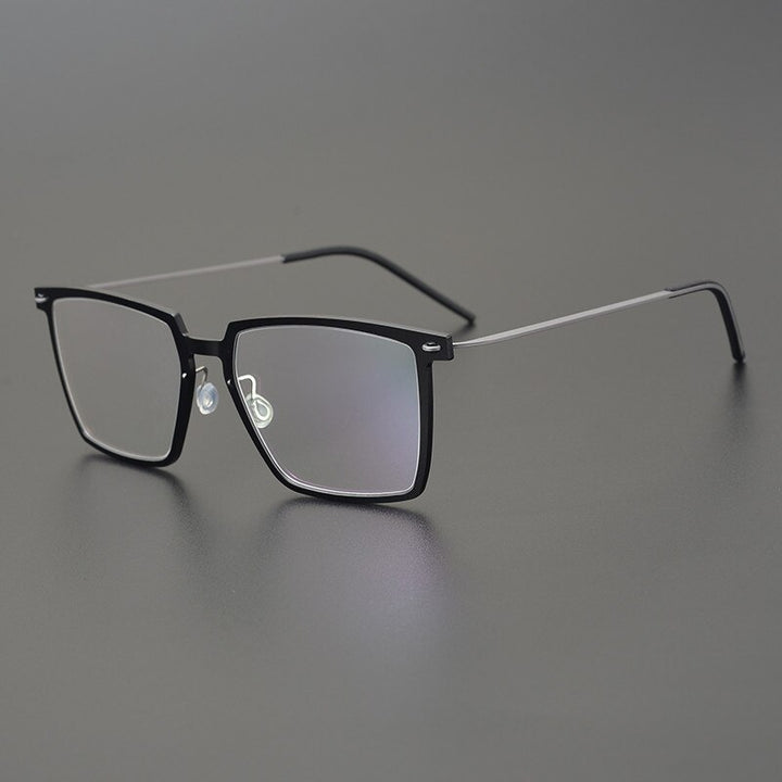 Gatenac Unisex Full Rim Square Acetate Titanium Eyeglasses Gxyj949 Full Rim Gatenac Black Gun
