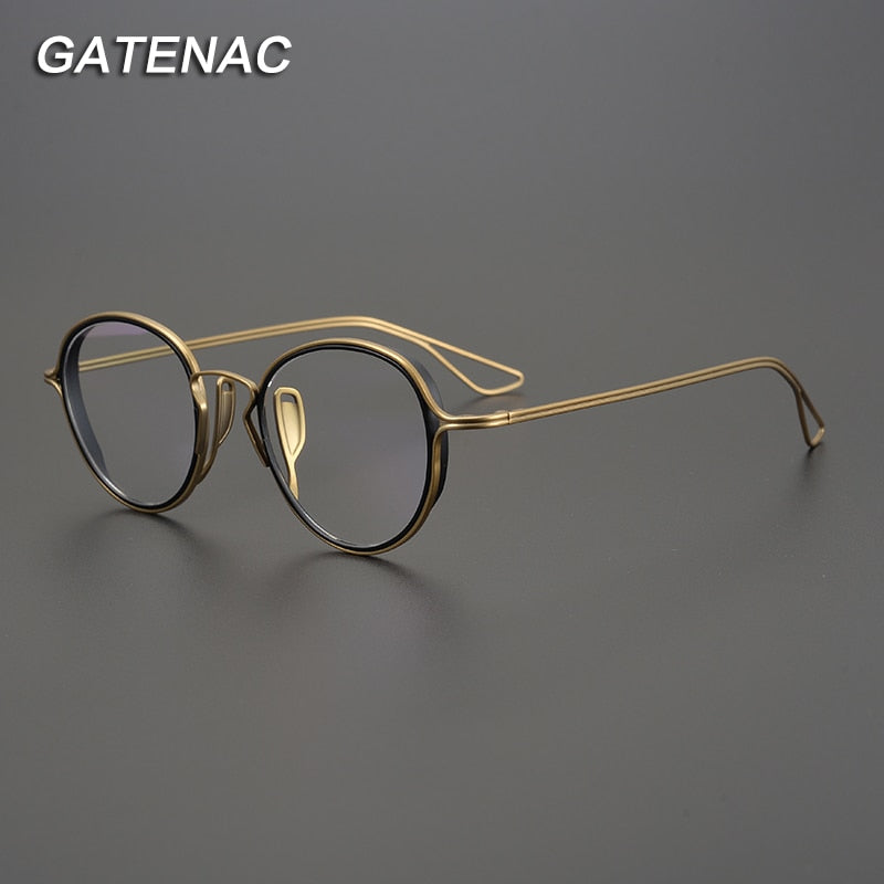 Gatenac Unisex Full Rim Round Titanium Frame Eyeglasses Gxyj753 Full Rim Gatenac