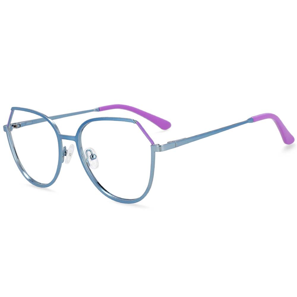 CCspace Unisex Full Rim Round Cat Eye Alloy Frame Eyeglasses 54178 Full Rim CCspace blue-purple China