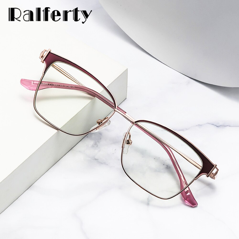 Ralferty Women's Full Rim Square Acetate Alloy Eyeglasses D8612 Full Rim Ralferty