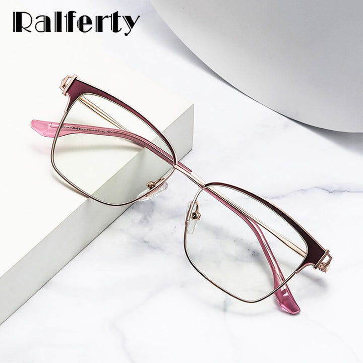 Ralferty Women's Full Rim Square Acetate Alloy Eyeglasses D8612 Full Rim Ralferty