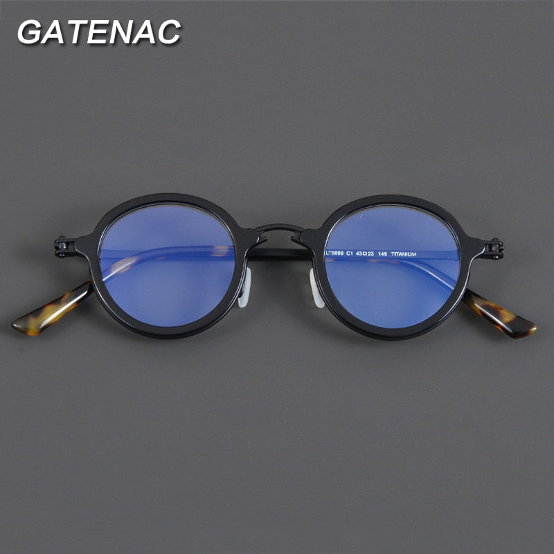 Gatenac Unisex Full Rim Small Irregular Round Acetate Eyeglasses Gxyj881 Full Rim Gatenac