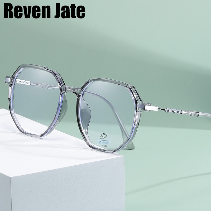 Reven Jate Unisex Full Rim Polygon Oval Tr 90 Eyeglasses 81240 Full Rim Reven Jate