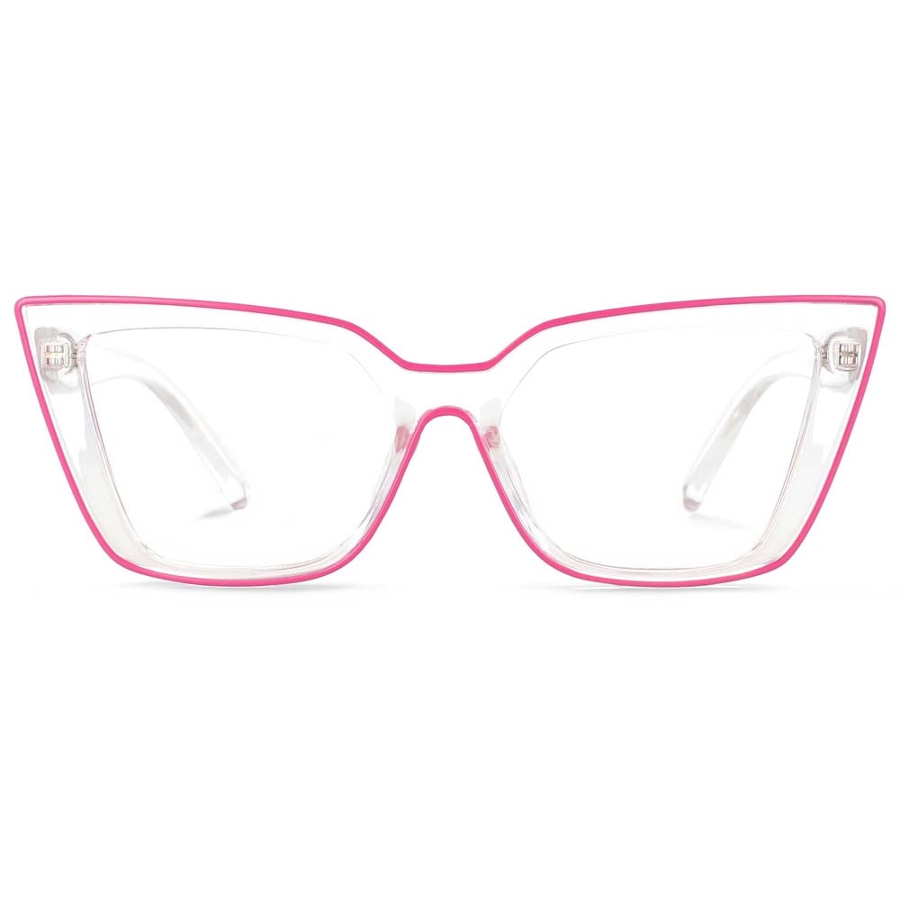 CCspace Women's Full Rim Square Flat Top Cat Eye Acetate Alloy Eyeglasses 55338 Full Rim CCspace China Pinkc5