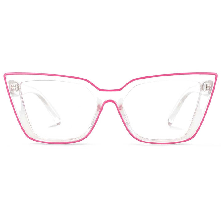 CCspace Women's Full Rim Square Flat Top Cat Eye Acetate Alloy Eyeglasses 55338 Full Rim CCspace China Pinkc5