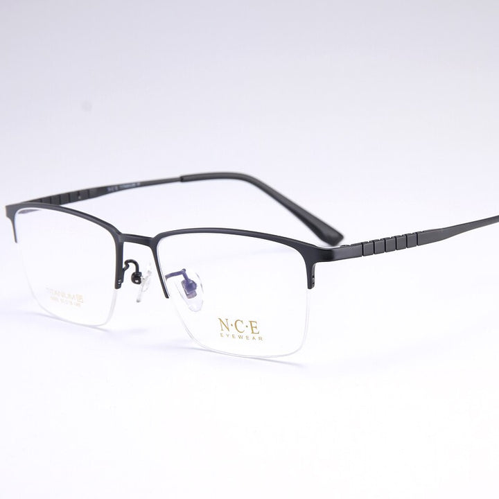 Bclear Men's Semi Rim Square Titanium Eyeglasses My5003 Semi Rim Bclear Black