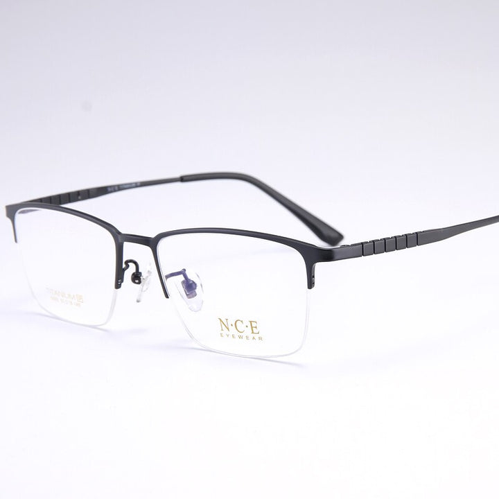 Bclear Men's Semi Rim Square Titanium Eyeglasses My5003 Semi Rim Bclear Black  