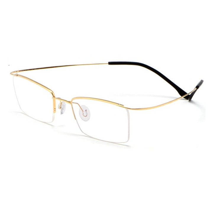 Hotochki Men's Semi Rim Rectangle Titanium Frame Eyeglasses 30004 Semi Rim Hotochki Gold