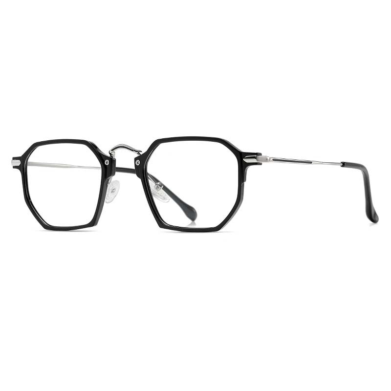 CCspace Unisex Full Rim Polygon Square Tr 90 Titanium Eyeglasses 55031 Full Rim CCspace BlackSilver China