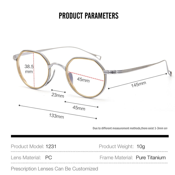 Muzz Unisex Full Rim Round Square Titanium Acetate Eyeglasses 1231 Full Rim Muzz