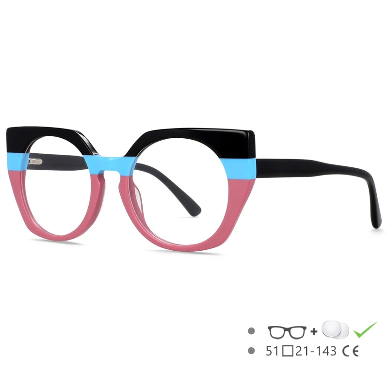 CCspace Unisex Full Rim Round Cat Eye Acetate Eyeglasses 55272 Full Rim CCspace Black China