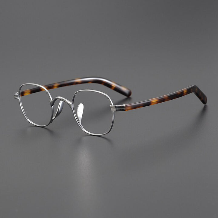 Gatenac Unisex Full Rim Small Square Acetate Titanium Eyeglasses Gxyj1014 Full Rim Gatenac Silver Tortoiseshell