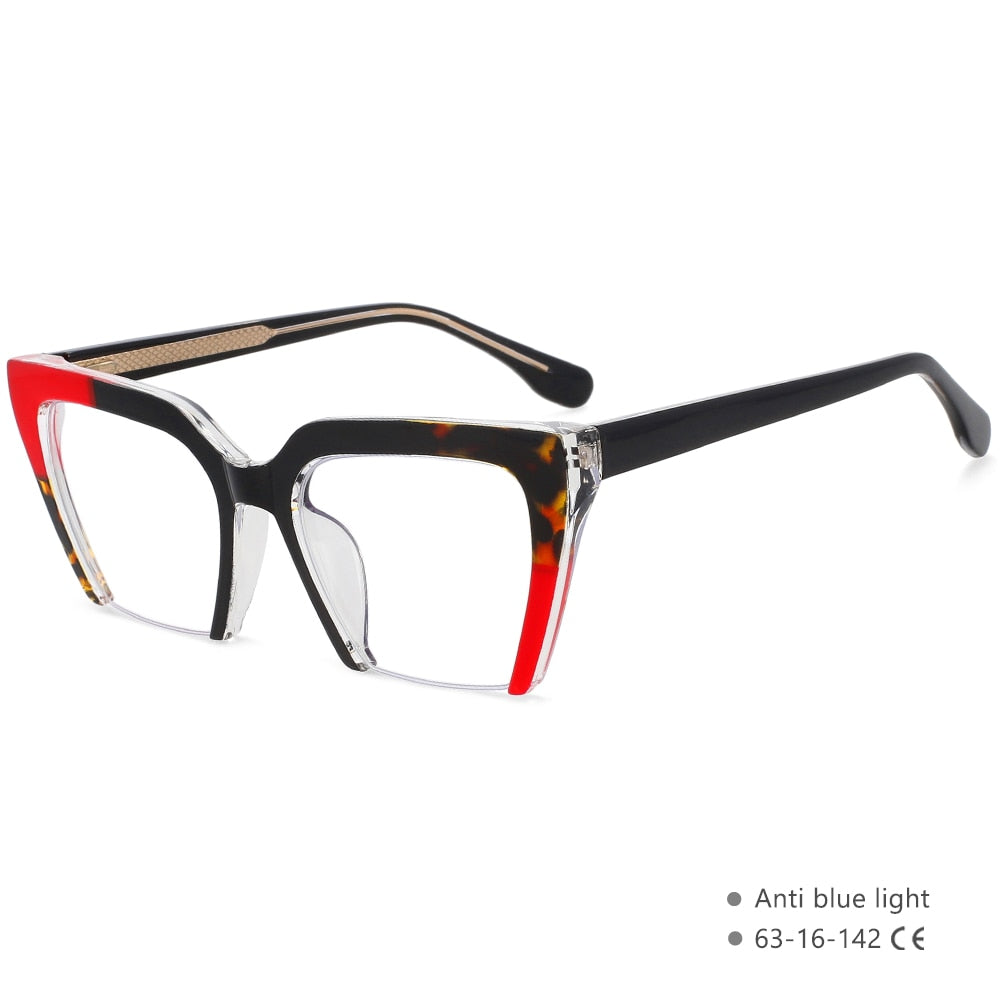 CCspace Women's Semi Rim Cat Eye Tr 90 Titanium Eyeglasses 55581 Semi Rim CCspace China C5Red